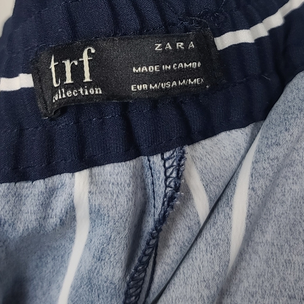 Zara Trafaluc White Blue Striped Pants M - Picture 6 of 7